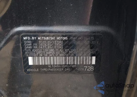 2014 Mitsubishi Mirage De z USA, uszkodzony, nr VIN ML32A3HJ2EH011985